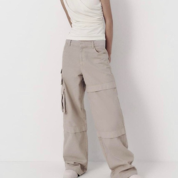 Zara High Rise Baggy Cargo Wide Leg Denim Pants - Picture 2 of 11